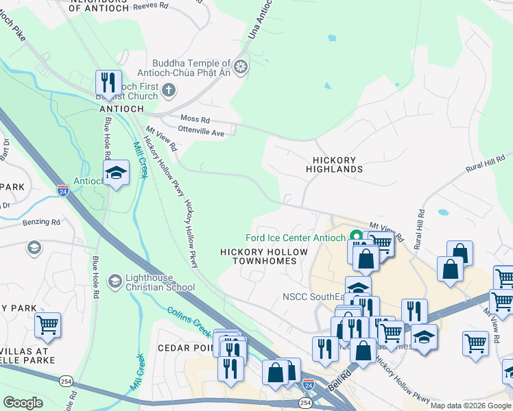 map of restaurants, bars, coffee shops, grocery stores, and more near 5118 Mount View Road in Nashville