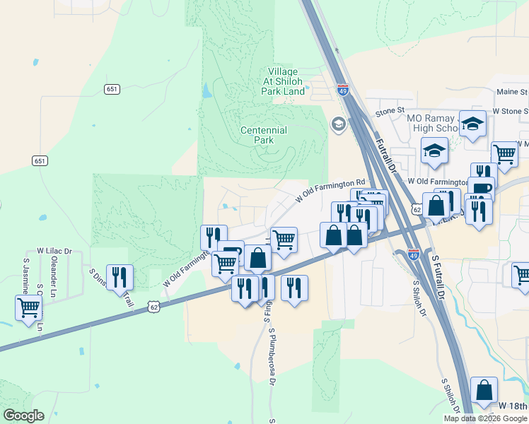 map of restaurants, bars, coffee shops, grocery stores, and more near South Centennial Park Lane in Fayetteville