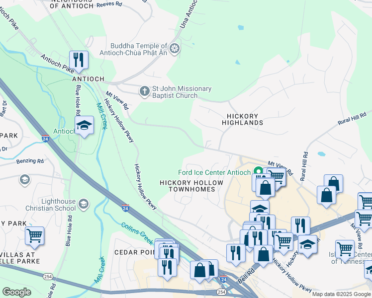 map of restaurants, bars, coffee shops, grocery stores, and more near 5118 Mount View Road in Nashville