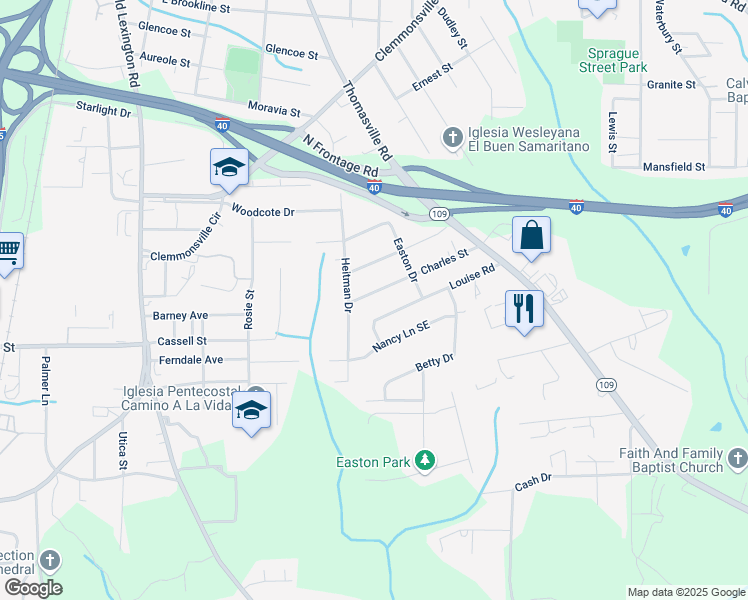 map of restaurants, bars, coffee shops, grocery stores, and more near 1011 Charles Street in Winston-Salem