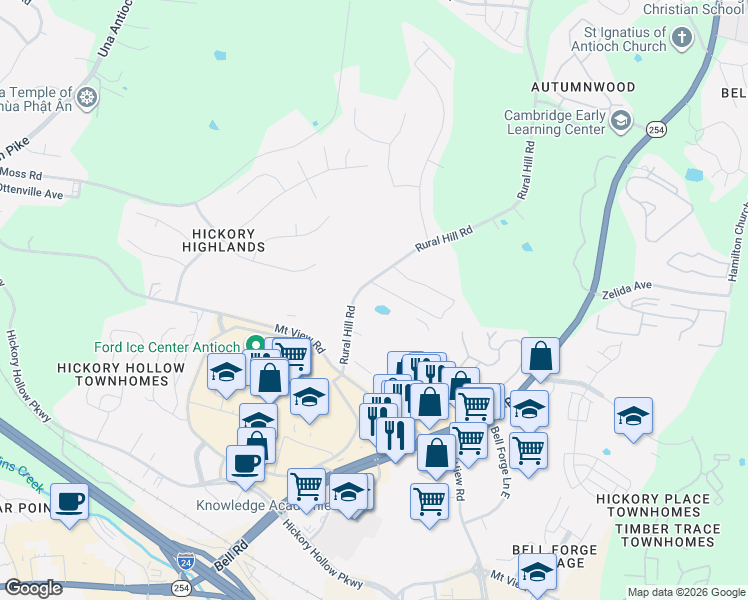 map of restaurants, bars, coffee shops, grocery stores, and more near 1396 Rural Hill Road in Nashville