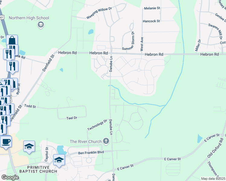 map of restaurants, bars, coffee shops, grocery stores, and more near 1014 Briar Rose Lane in Durham