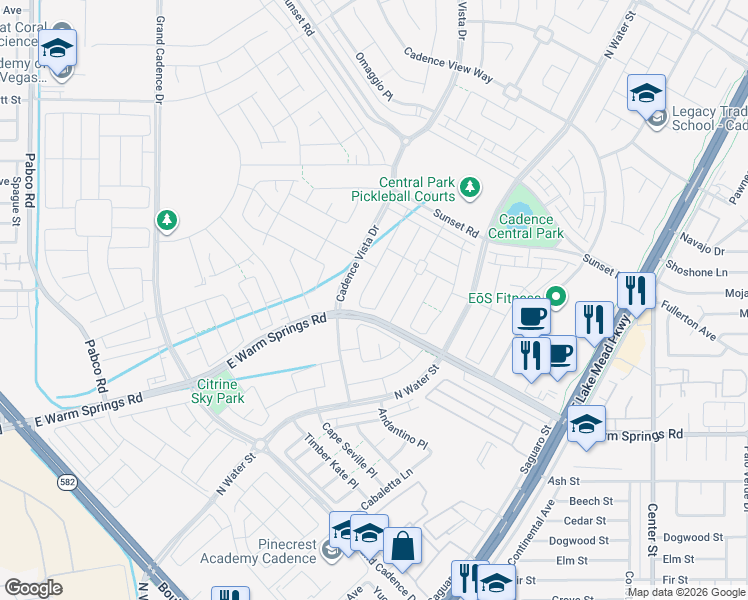 map of restaurants, bars, coffee shops, grocery stores, and more near 348 Misterioso Street in Henderson