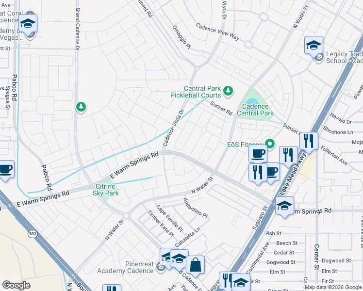 map of restaurants, bars, coffee shops, grocery stores, and more near 348 Misterioso Street in Henderson