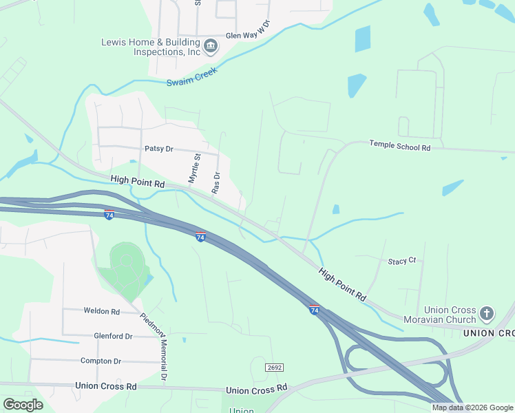 map of restaurants, bars, coffee shops, grocery stores, and more near 4145 High Point Road in Winston-Salem