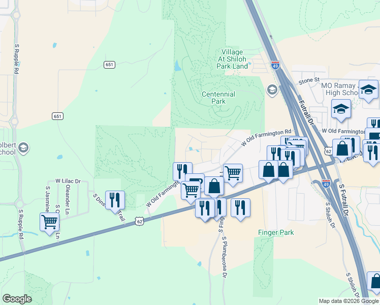 map of restaurants, bars, coffee shops, grocery stores, and more near 3240 W Old Farmington Rd in Fayetteville