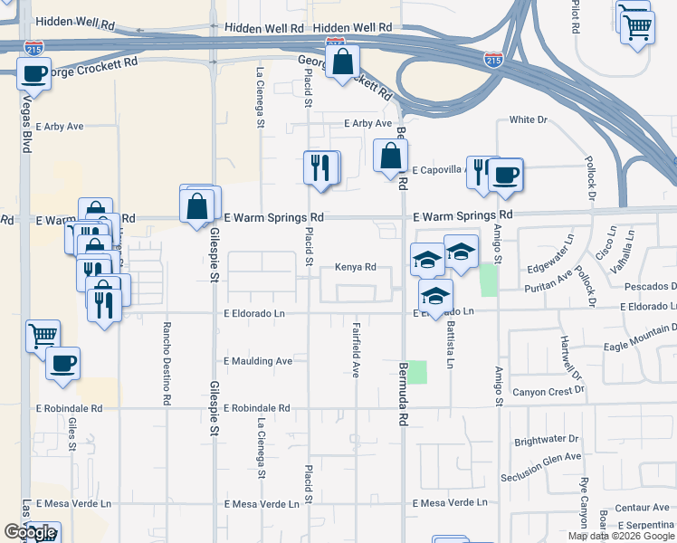 map of restaurants, bars, coffee shops, grocery stores, and more near 324 Kenya Road in Las Vegas