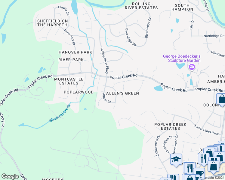 map of restaurants, bars, coffee shops, grocery stores, and more near 6905 Harpeth Glen Trce in Nashville