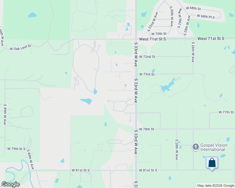 map of restaurants, bars, coffee shops, grocery stores, and more near 3323 West 74th Street South in Tulsa