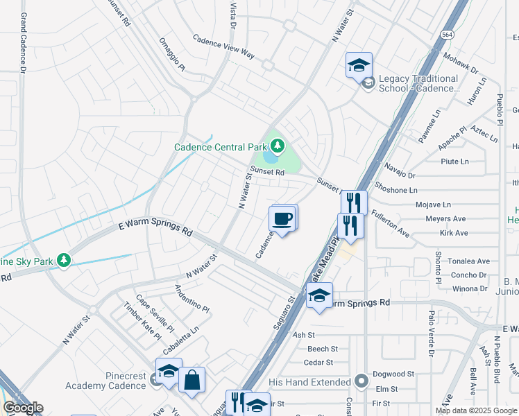 map of restaurants, bars, coffee shops, grocery stores, and more near 384 Ambitious Street in Henderson