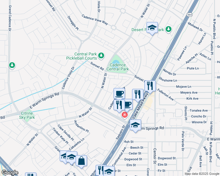 map of restaurants, bars, coffee shops, grocery stores, and more near 384 Ambitious Street in Henderson