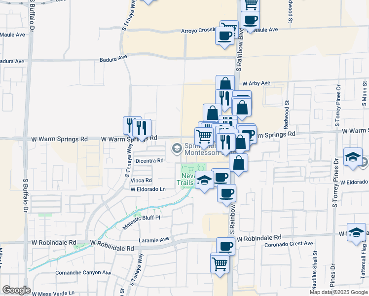 map of restaurants, bars, coffee shops, grocery stores, and more near 7341 Daly Grove Street in Las Vegas