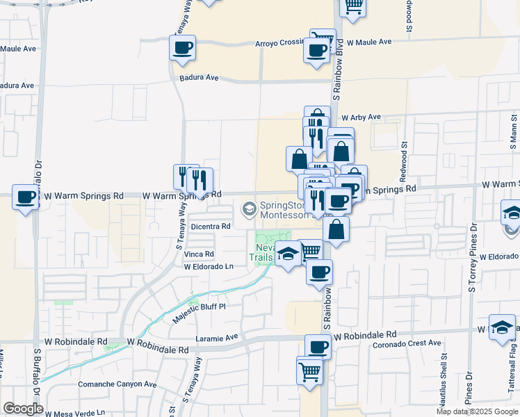 map of restaurants, bars, coffee shops, grocery stores, and more near 7341 Daly Grove Street in Las Vegas