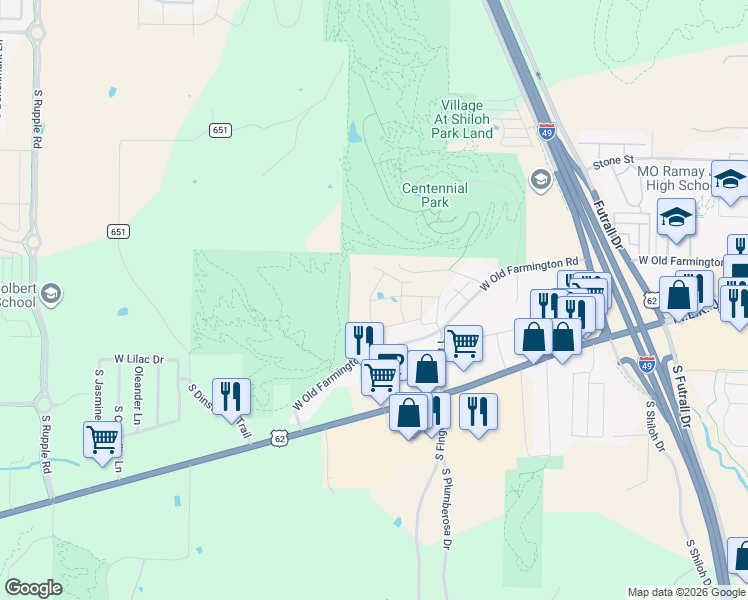map of restaurants, bars, coffee shops, grocery stores, and more near 3240 W Old Farmington Rd in Fayetteville
