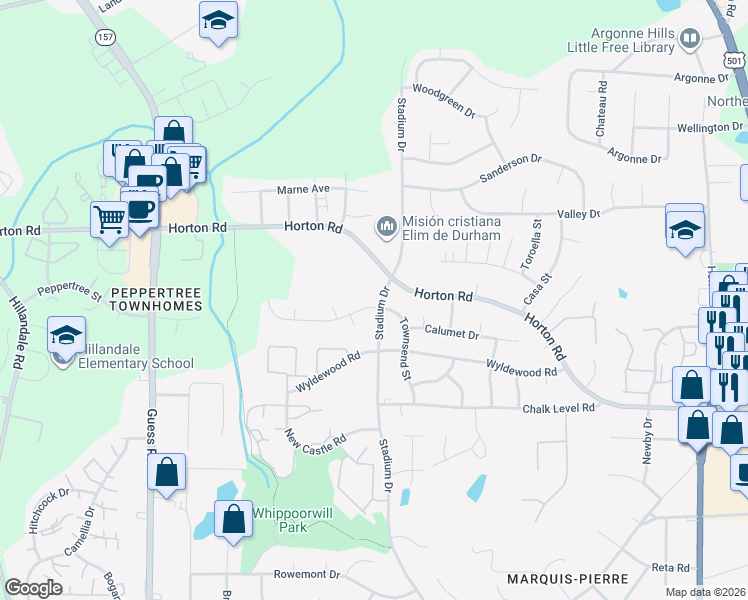 map of restaurants, bars, coffee shops, grocery stores, and more near in Durham