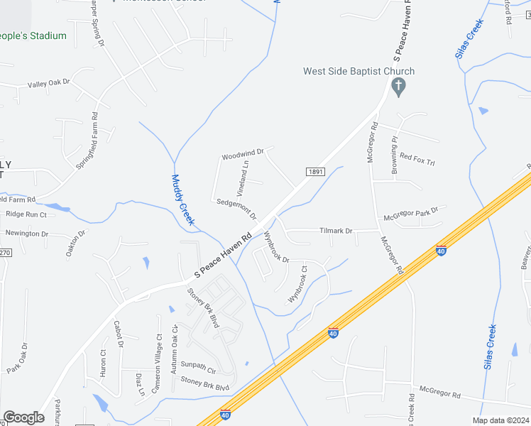 map of restaurants, bars, coffee shops, grocery stores, and more near 686 South Peace Haven Road in Winston-Salem