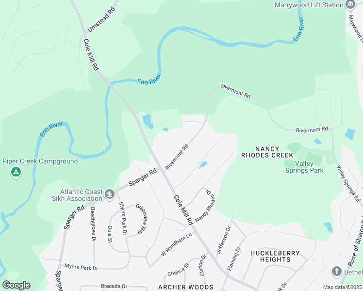 map of restaurants, bars, coffee shops, grocery stores, and more near 3709 Rivermont Road in Durham