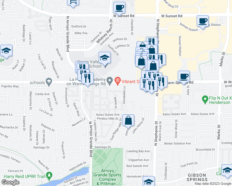 map of restaurants, bars, coffee shops, grocery stores, and more near 384 Manti Place in Henderson