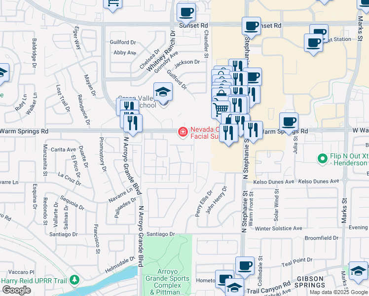 map of restaurants, bars, coffee shops, grocery stores, and more near 1533 Lake Placid Terrace in Henderson