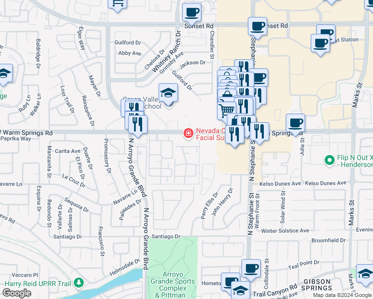 map of restaurants, bars, coffee shops, grocery stores, and more near 384 Manti Place in Henderson