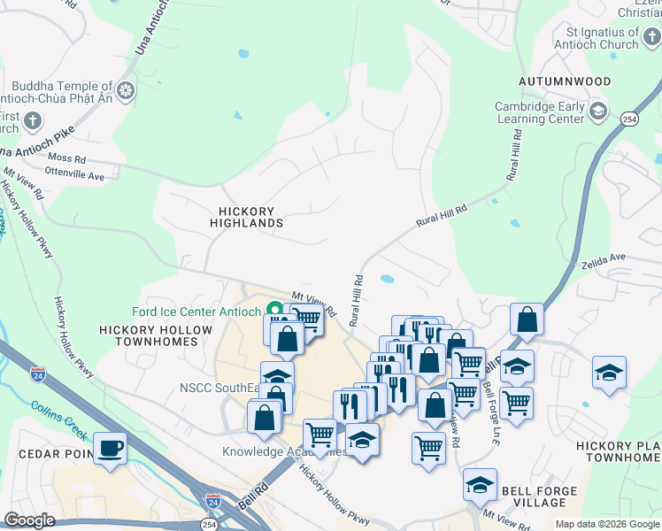 map of restaurants, bars, coffee shops, grocery stores, and more near 1403 Rural Hill Road in Nashville