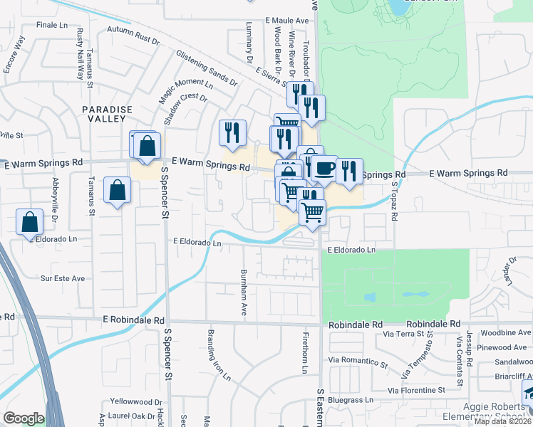 map of restaurants, bars, coffee shops, grocery stores, and more near Burnham Avenue in Las Vegas