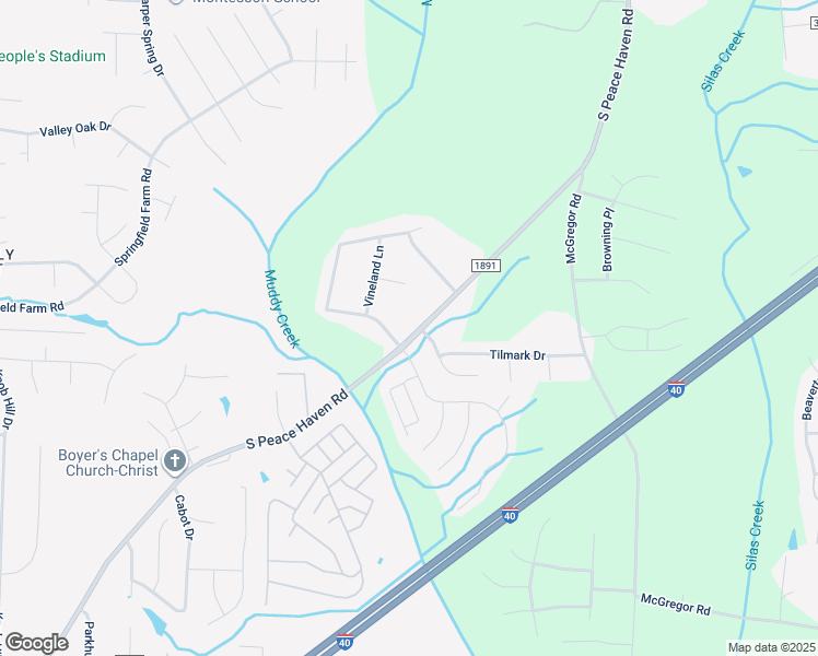 map of restaurants, bars, coffee shops, grocery stores, and more near 686 South Peace Haven Road in Winston-Salem