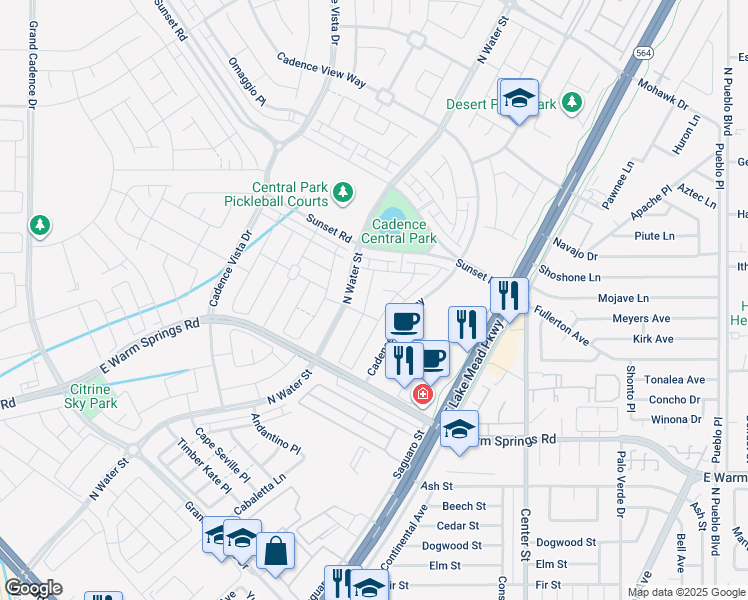 map of restaurants, bars, coffee shops, grocery stores, and more near 386 Ambitious Street in Henderson