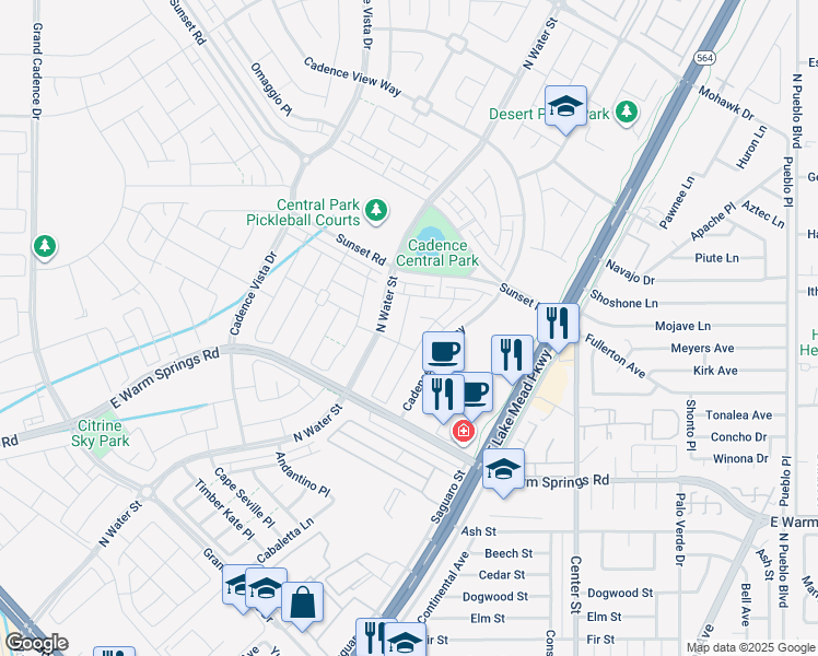 map of restaurants, bars, coffee shops, grocery stores, and more near 386 Ambitious Street in Henderson