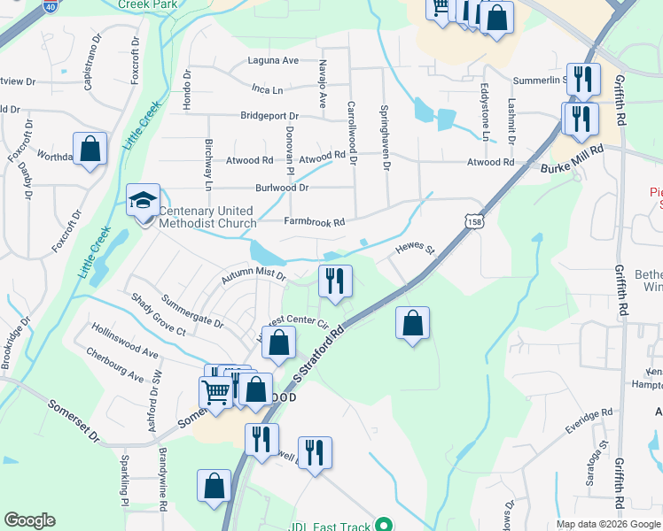 map of restaurants, bars, coffee shops, grocery stores, and more near 1615 Eagle Creek Drive in Winston-Salem
