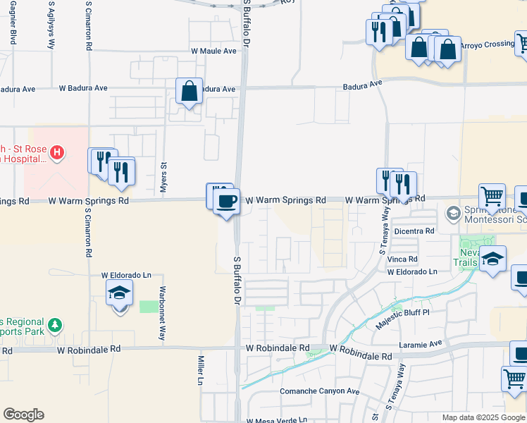 map of restaurants, bars, coffee shops, grocery stores, and more near 7321 Amesbury Street in Las Vegas