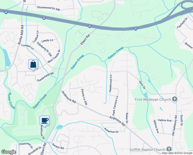 map of restaurants, bars, coffee shops, grocery stores, and more near 1935 Sentry Pointe Lane in Winston-Salem
