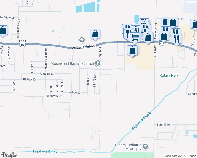 map of restaurants, bars, coffee shops, grocery stores, and more near 405 33 1/2 Street in Paragould