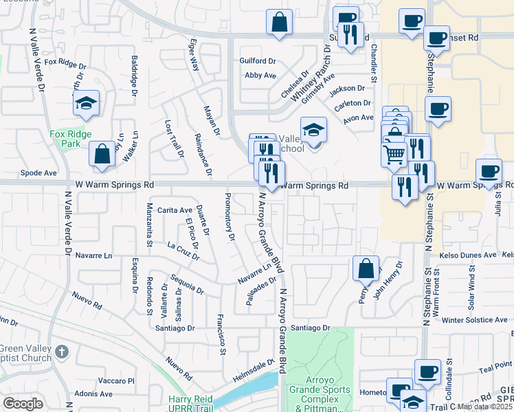 map of restaurants, bars, coffee shops, grocery stores, and more near 386 Rosado Springs Street in Henderson