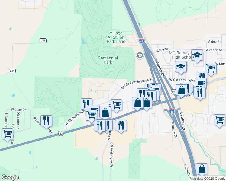 map of restaurants, bars, coffee shops, grocery stores, and more near South Centennial Park Lane in Fayetteville