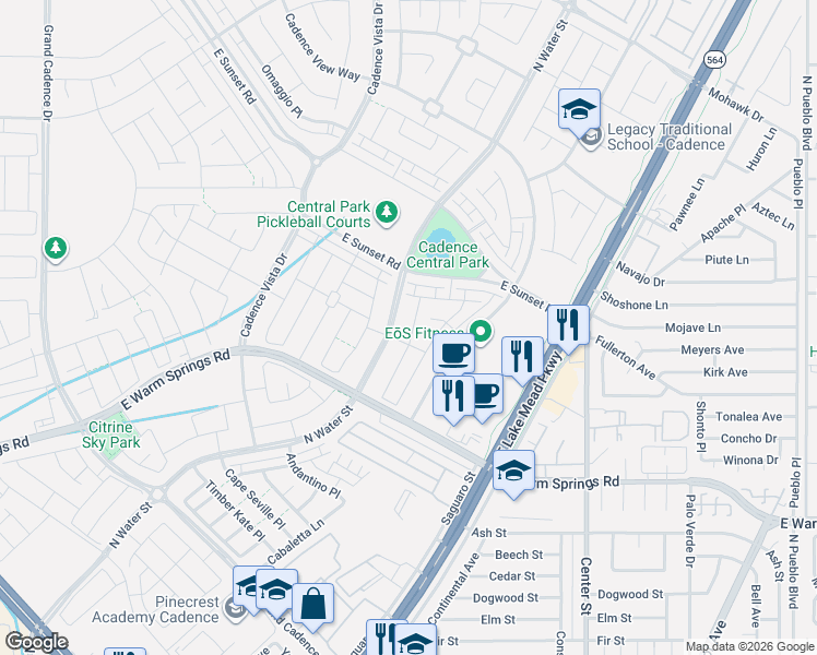 map of restaurants, bars, coffee shops, grocery stores, and more near 394 Ambitious Street in Henderson