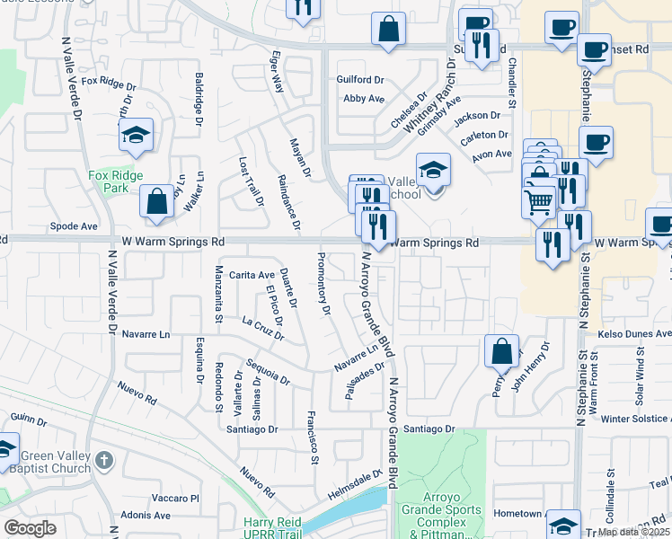 map of restaurants, bars, coffee shops, grocery stores, and more near 1613 Azure Springs Avenue in Henderson