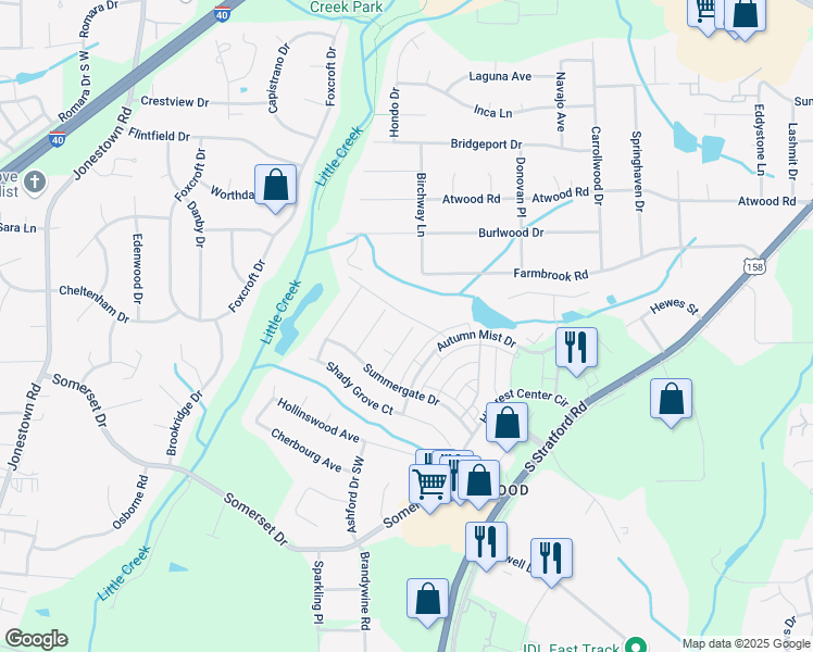 map of restaurants, bars, coffee shops, grocery stores, and more near 2402 Cross Vine Lane in Winston-Salem