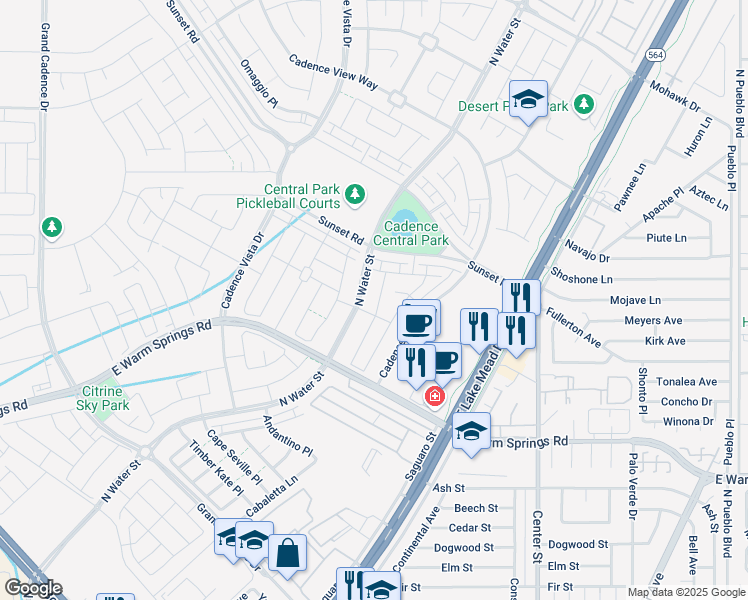 map of restaurants, bars, coffee shops, grocery stores, and more near 385 Ambitious Street in Henderson