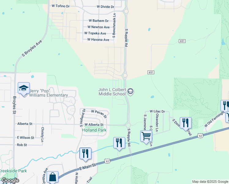 map of restaurants, bars, coffee shops, grocery stores, and more near 4334 West Cottage Street in Fayetteville