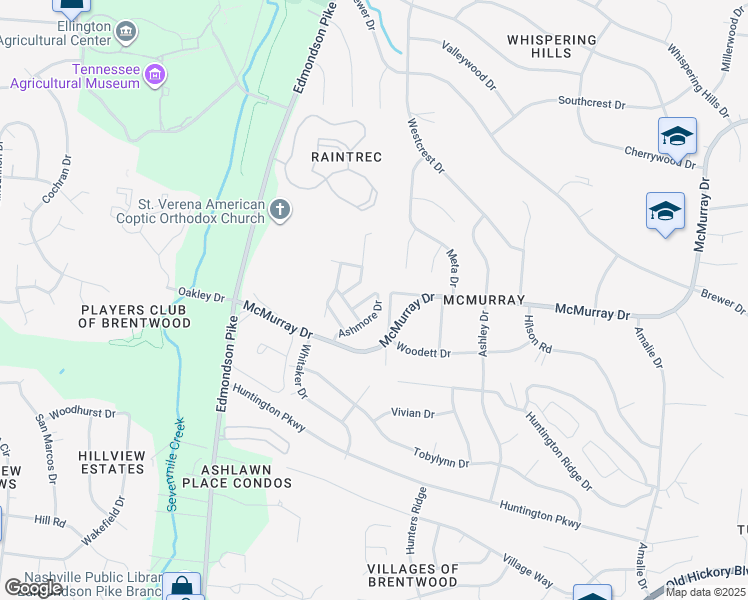 map of restaurants, bars, coffee shops, grocery stores, and more near 1051 Ashmore Drive in Nashville