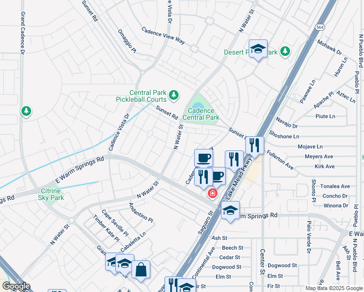 map of restaurants, bars, coffee shops, grocery stores, and more near 385 Ambitious Street in Henderson