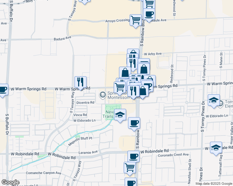 map of restaurants, bars, coffee shops, grocery stores, and more near 7332 Davenbury Street in Las Vegas