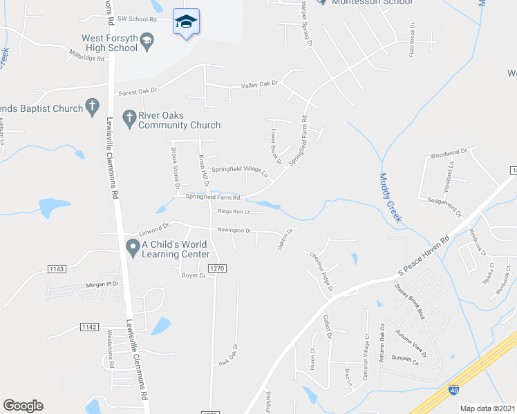 map of restaurants, bars, coffee shops, grocery stores, and more near 6629 Ridge Run Court in Clemmons