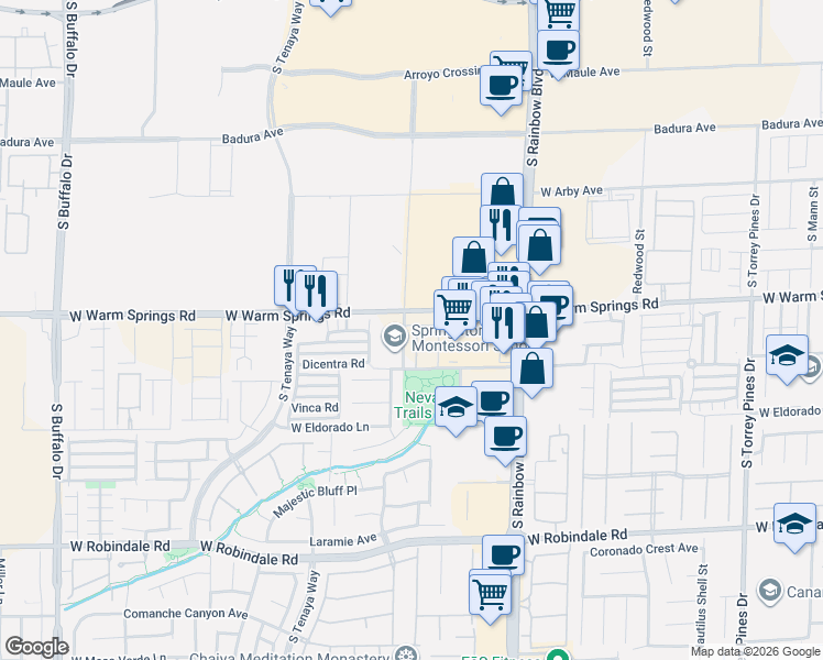 map of restaurants, bars, coffee shops, grocery stores, and more near in Spring Valley