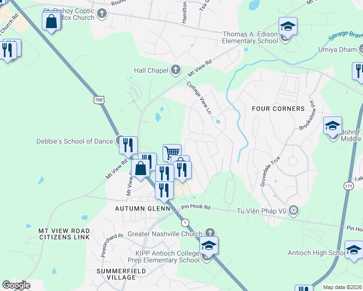map of restaurants, bars, coffee shops, grocery stores, and more near 645 Bradburn Village Circle in Nashville