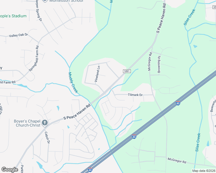 map of restaurants, bars, coffee shops, grocery stores, and more near 680 South Peace Haven Road in Winston-Salem