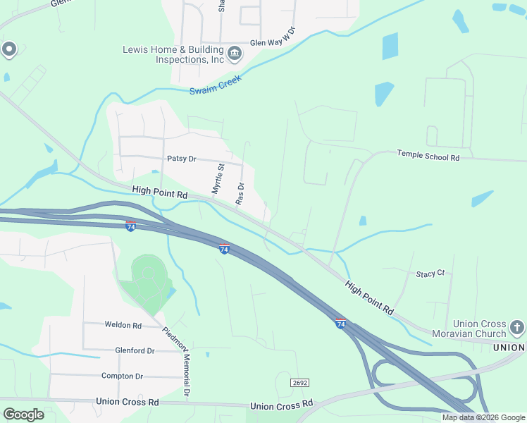 map of restaurants, bars, coffee shops, grocery stores, and more near 4145 High Point Road in Winston-Salem