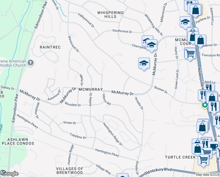 map of restaurants, bars, coffee shops, grocery stores, and more near 570 McMurray Drive in Nashville