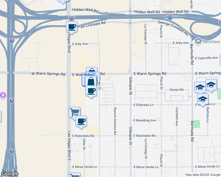 map of restaurants, bars, coffee shops, grocery stores, and more near 128 Coronation Avenue in Las Vegas